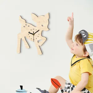 Wooden Animal Wall Clock Silent Sweep Movement Cartoon Animal Design Kids Room Home Decor Wooden Wall Hanging