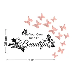 Acrylic mirror wall sticker featuring motivational quote and 3D butterflies for home decor.