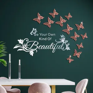 3D Acrylic Mirror Wall Stickers Butterfly Letter DIY Home Decor Living Room Wall Art