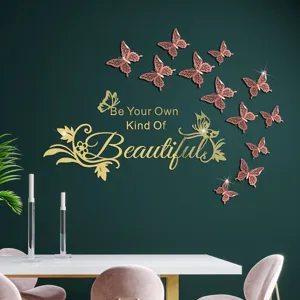 3D acrylic mirror wall sticker DIY butterfly quote art decor for living room dining room