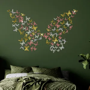 3D Hollow Butterfly Wall Stickers Gold Silver Rose Gold Metallic Texture Butterfly Wall Decals For Home Bedroom Wedding Decor