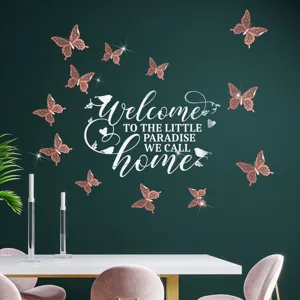 Acrylic Mirror Wall Sticker 3D Letter And Butterfly DIY Removable Wall Decal For Living Room Home Decor Art