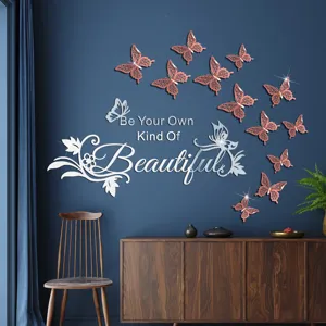 Acrylic Mirror Wall Stickers DIY 3D Butterfly Letter Quote Inspirational Wall Decal Home Decor Art Wallpaper for Living Room