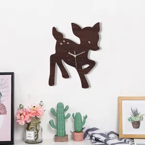 Wooden deer wall clock silent sweep movement animal shaped home decor for living room bedroom