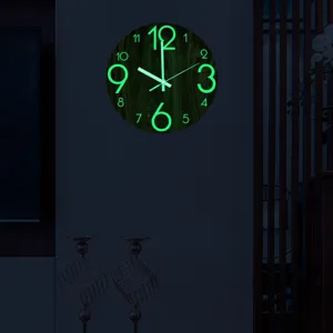 Luminous wall clock with glowing numbers and silent movement for home decor bedroom.