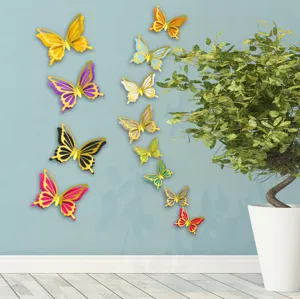 3D Metallic Texture Hollow Butterfly Wall Stickers Double Layer DIY Home Decor Decals For Living Room Bedroom Wall Art