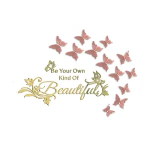 Acrylic mirror wall sticker featuring butterfly and inspirational quotes for home decor details.