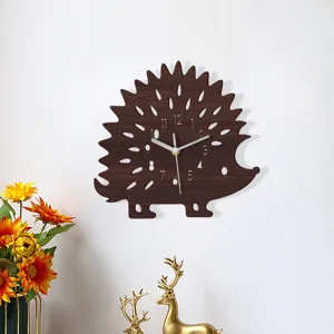 Wooden Hedgehog Wall Clock Silent Non Ticking Cute Animal Shaped Hanging Clock For Living Room Bedroom Home Decor