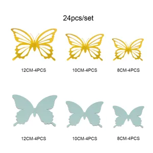 3d metallic hollow butterfly wall stickers set, decorative dual layer art decals home decor.