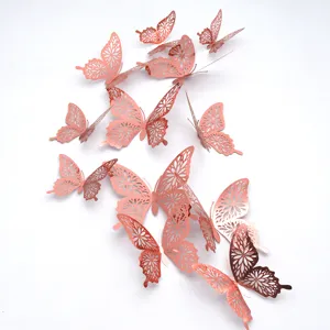 Detailed view of metallic hollow butterfly wall stickers, 3d wall decor for home bedroom.