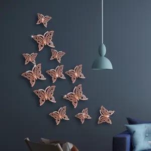 3D Hohl Schmetterling Wandaufkleber Roségold Metallische Wanddekoration für Wohnzimmer Schlafzimmer