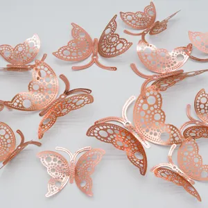 Roségold hohle 3D Schmetterling Wandaufkleber für Wohnzimmer Schlafzimmer Hochzeitsdekor
