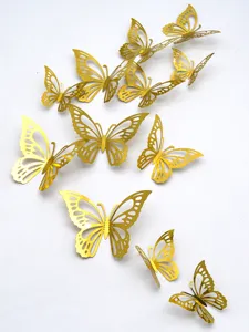 3D metallic hollow butterfly wall stickers set for home living room bedroom wedding party decor.
