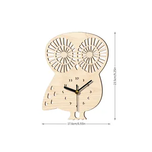 Cute wooden owl shaped wall clock with silent quartz movement, perfect for home room decor.