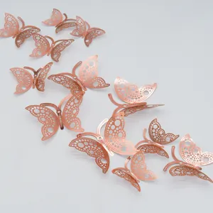 Roségold 3D hohle Schmetterling Wandaufkleber metallische Dekoration für Zuhause Schlafzimmer