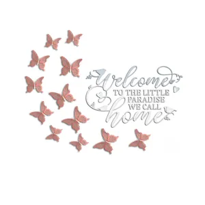 Acrylic mirror wall sticker with butterflies and welcome home quote DIY home decor main item