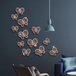 3D metal hollow butterfly wall stickers rose gold home decor for living room decor