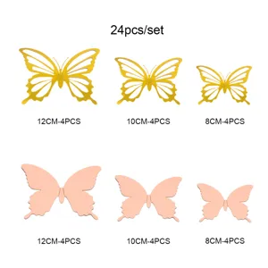 3D hollow butterfly wall stickers 24pcs set gold pink home decor room decoration