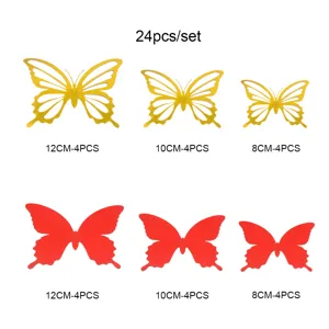 Detail view of 3D butterfly wall stickers showing sizes and color variations for home decor.