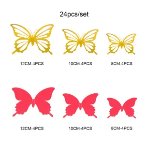 Detailed view of 3d hollow butterfly wall stickers in assorted sizes and colors set.