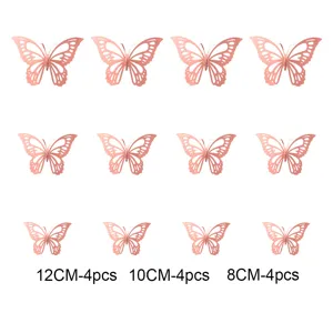 12pcs 3D Metallic Hollow Butterfly Wall Stickers Rose Gold Home Wedding Party Decor