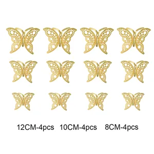 3D goldene hohle Schmetterling Wandaufkleber, 12 Stk. metallische Heimdekoration Schlafzimmer