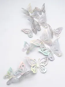 12pcs 3D Hollow Butterfly Wall Stickers Metallic Texture for Home Wedding Room Decoration