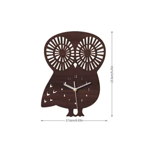 Wooden owl wall clock with silent sweep movement and clear numbers for living room decor.