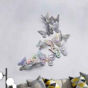 3D metallic hollow butterfly wall stickers 12pcs, perfect for living room bedroom and wedding decor.