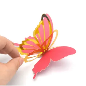 3D Hollow Butterfly Wall Sticker Double Layer Metallic Gold Pink Home Decor Detail View