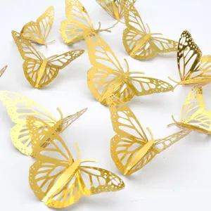 3d gold hollow butterfly wall stickers metallic wedding party bedroom decor 12pcs