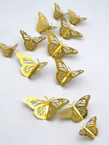 3D metallic hollow butterfly wall stickers set of 12 for home room bedroom decor background