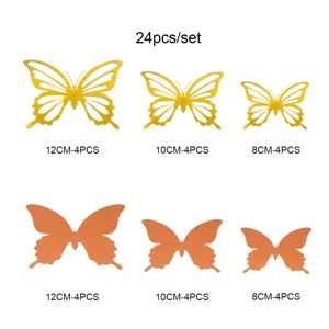 24pcs 3d hollow butterfly wall stickers metallic gold and copper home decor decals set
