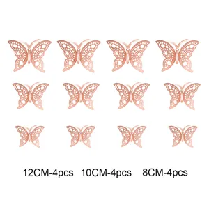 3D hohle Schmetterling Wandaufkleber Roségold Metall Textur Heimdekoration 12 Stück Set