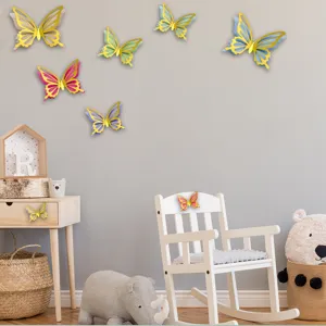 3D metallic hollow butterfly wall stickers, double layer wall decor for kids room home.