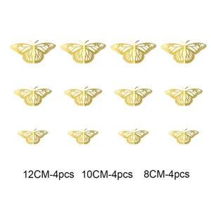 12 Pcs Gold 3D Hollow Butterfly Wall Stickers Metallic Texture Home Decor Party Background