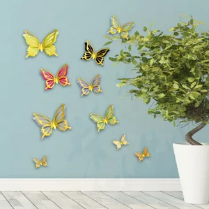 3D metallic hollow butterfly wall stickers, double layer DIY home decor wall art decals.