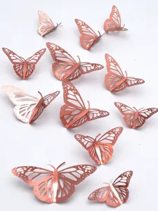12Pcs 3D Hollow Metallic Butterfly Wall Stickers Rose Gold Home Living Room Decor