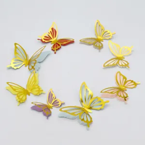 3D metallic hollow butterfly wall stickers, double layer colorful decor for home rooms.