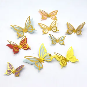 3D metallic hollow butterfly wall stickers, double layer colorful butterfly decor for home.