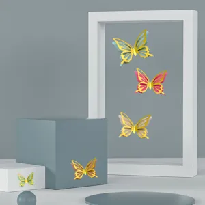 Detailed view of 3d metallic hollow butterfly wall sticker showing layered design and glossy finish.