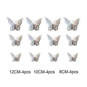 Detailed view of metallic 3d hollow butterfly wall stickers set showing exquisite decorative texture.