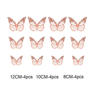 3D metal texture hollow butterfly wall stickers detail display, 12pcs assorted sizes.
