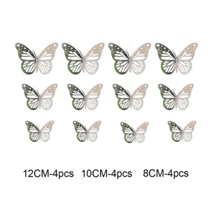 12pcs 3D Hollow Butterfly Wall Stickers Metallic Texture Wall Decor for Home Living Room