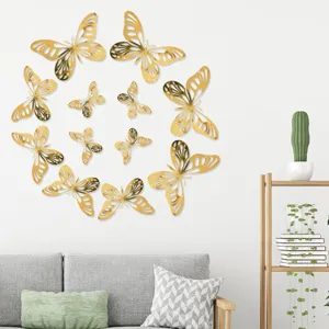 12pcs Gold 3D Hollow Butterfly Wall Stickers Set for Living Room Home Decor Main View