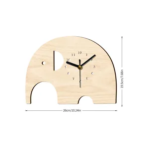 Holz Elefant Wanduhr leises Uhrwerk kreative Tierform Heimdekoration 26x19.5 cm