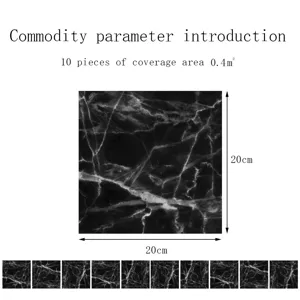 Black marble tile stickers 20x20cm 10pcs wall decor waterproof peel and stick decal