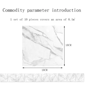 Marble pattern crystal tile sticker detail view, 10x10cm size, self-adhesive wall sticker.