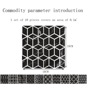 Black and white marble geometric tile stickers, 10x10cm waterproof wall decals for home decor.
