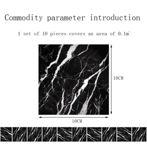 Black marble pattern crystal tile sticker 10x10cm waterproof wall sticker for home decor